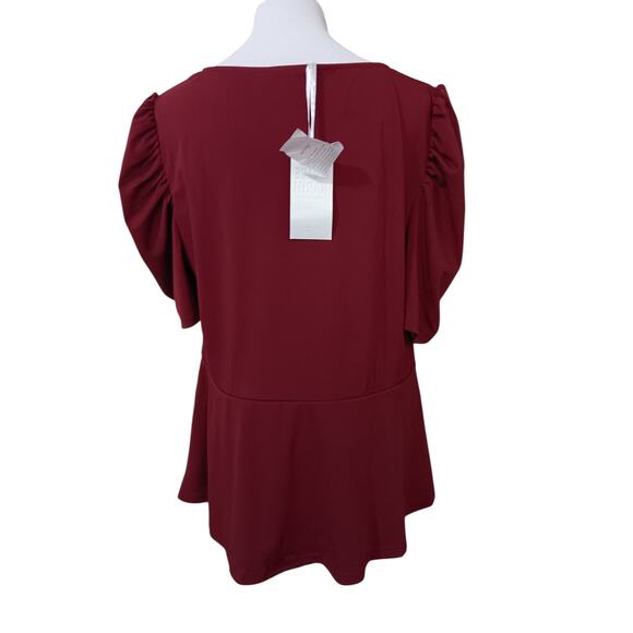 NEW GRACE KARIN Blouse Top 2X-SNUG FIT-See pic Faux Wrap Burgundy Peplum Career - Picture 8 of 8